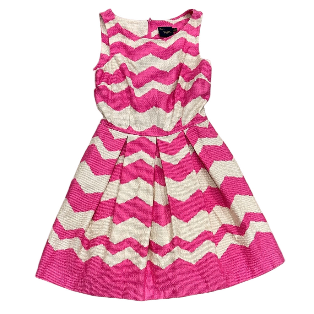 Just…Taylor Pleated Chevron Jacquard Dress Pink & White Stripe Size 6